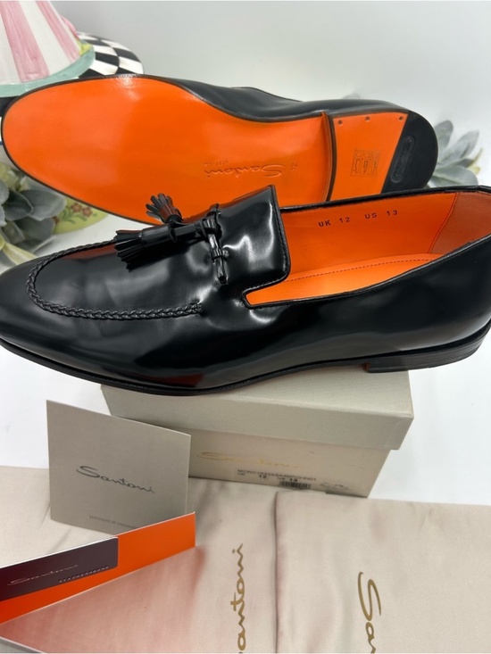Men’s SANTONI black leather tassel loafer size 13 US made in Italy main image 5